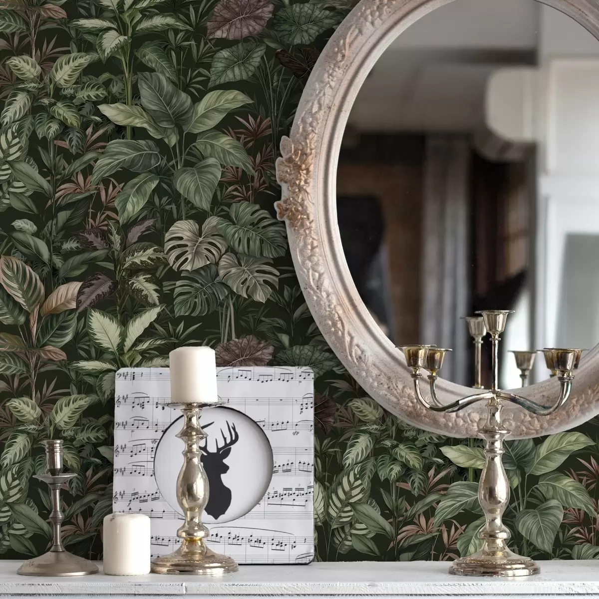 Papel pintado Vegetación tropical en estilo botánico vintage a00165