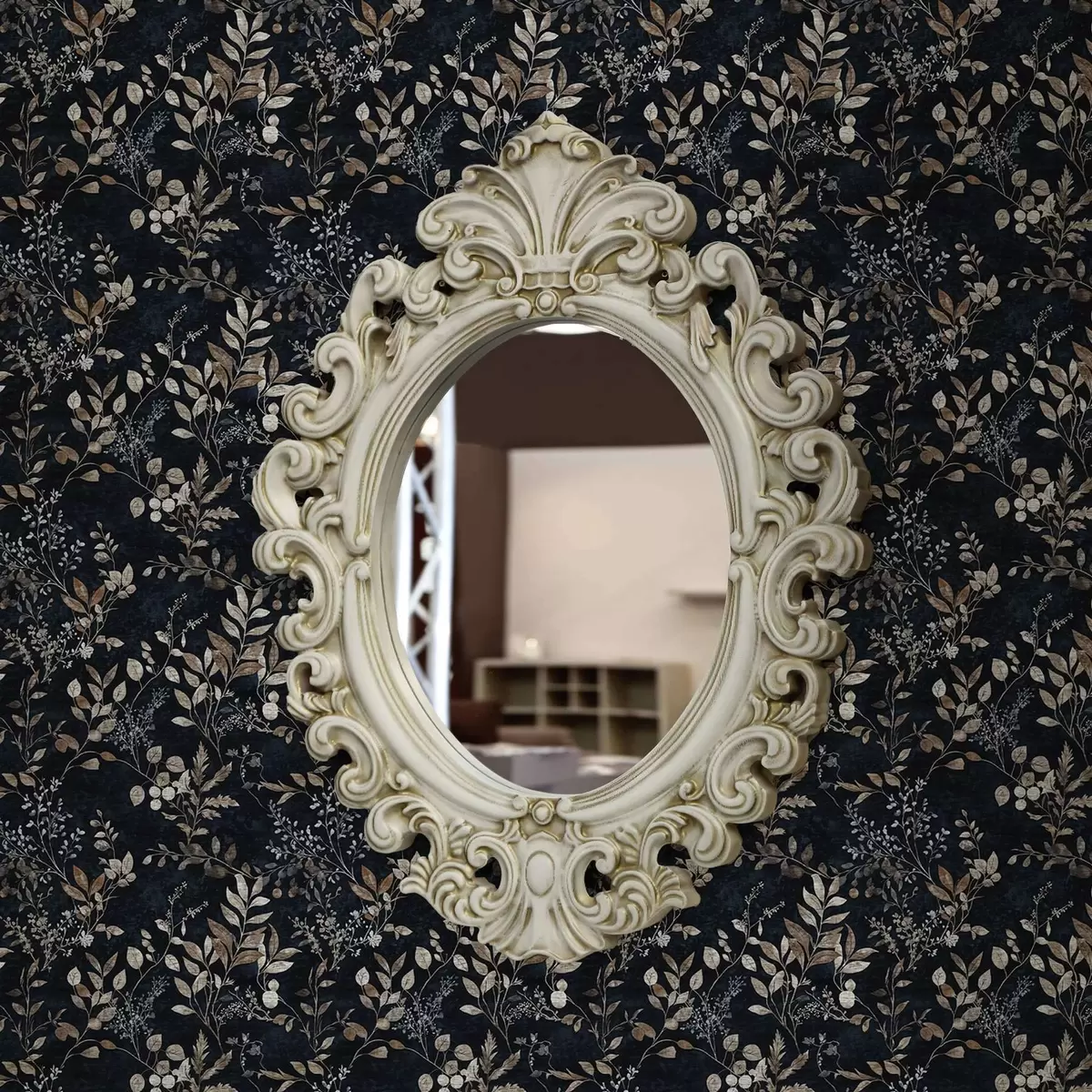 Papel pintado Estampado floral clásico en colores claros sobre fondo oscuro a00166v2