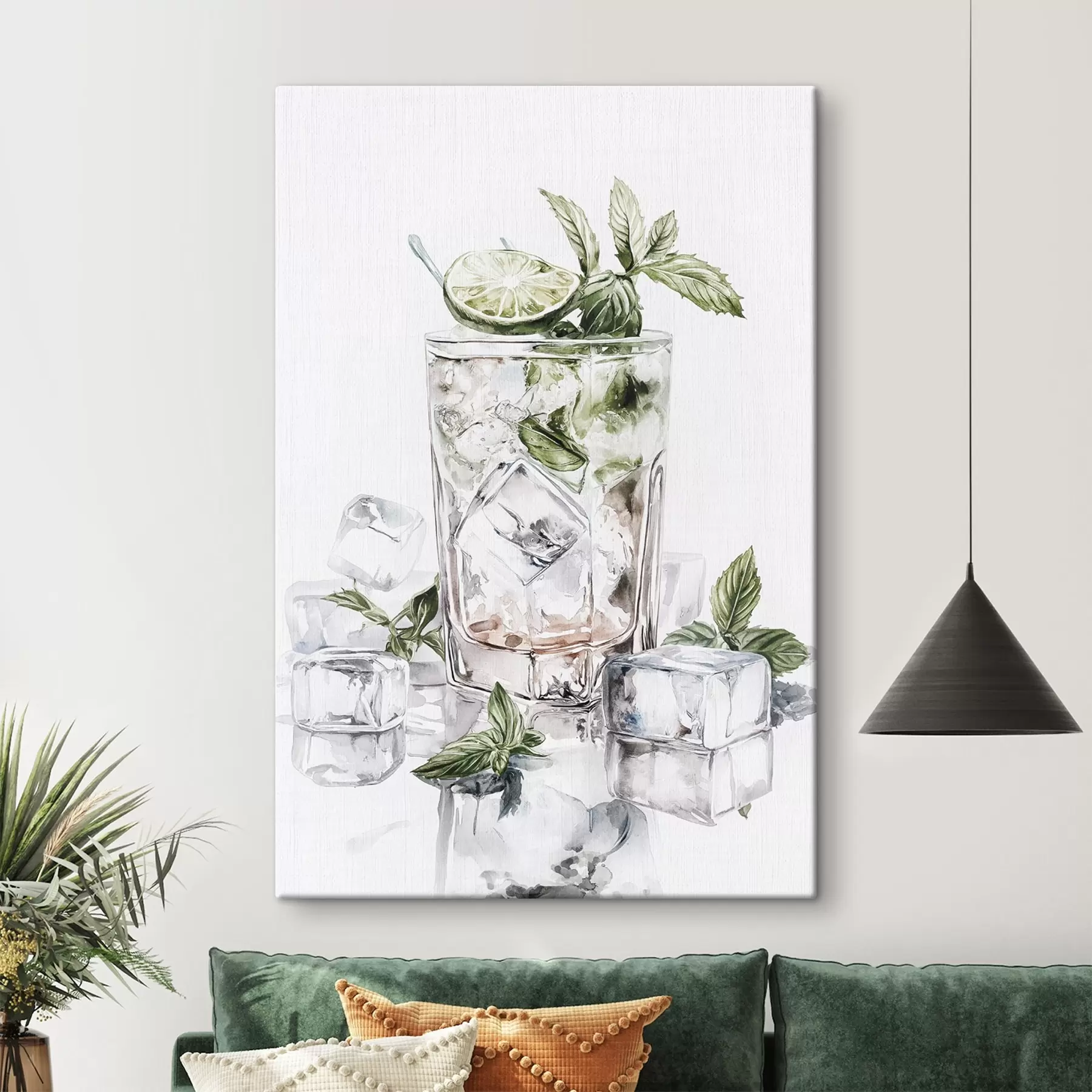 murales de pared Cóctel mojito, bebidas estilo acuarela, menta s44302