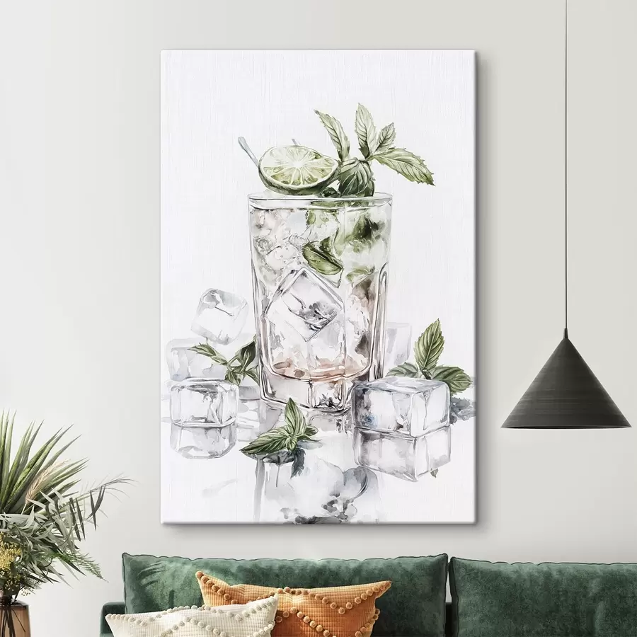 murales de pared Cóctel mojito, bebidas estilo acuarela, menta s44302