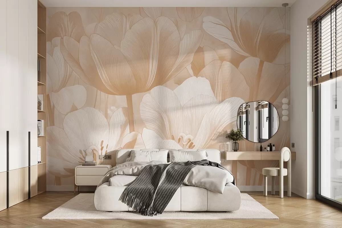 murales de pared Amapolas beige en tonos claros w09099