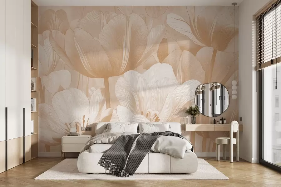 murales de pared Amapolas beige en tonos claros w09099