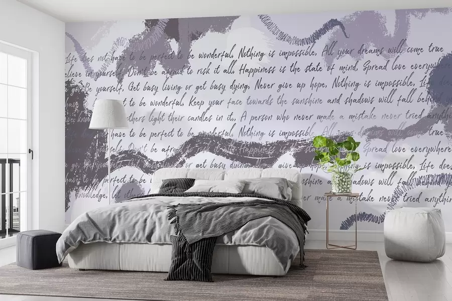 murales de pared Diseño con citas inspiradoras, abstracción, colores morados w03909v2
