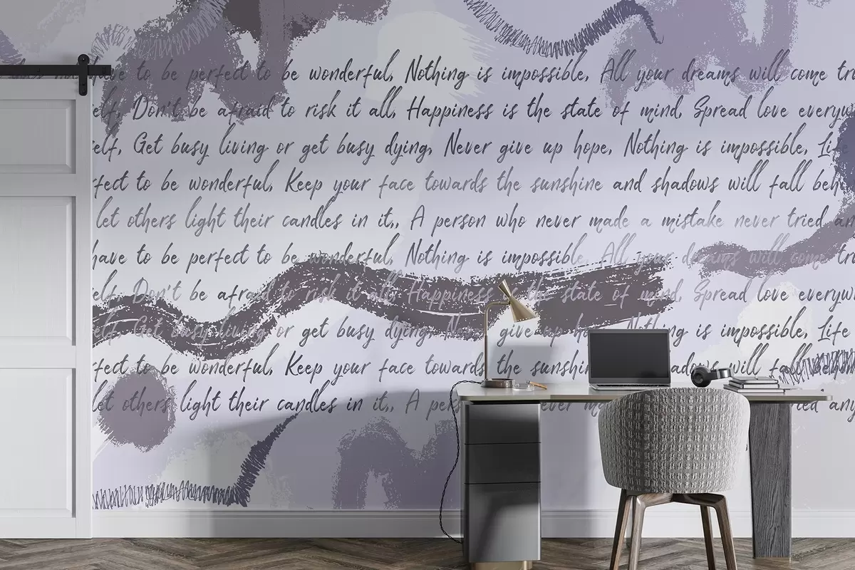 murales de pared Diseño con citas inspiradoras, abstracción, colores morados w03909v2