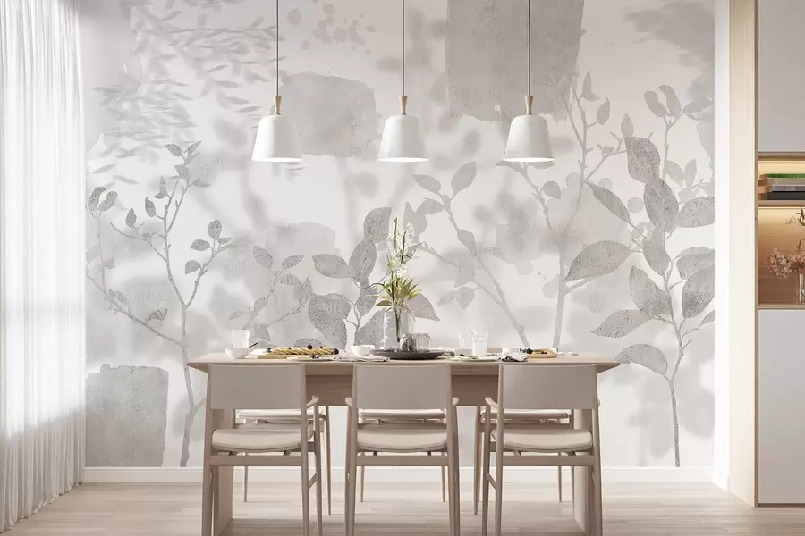 murales de pared Siluetas de árboles, ramas, naturaleza, acuarela, colores grises w03911