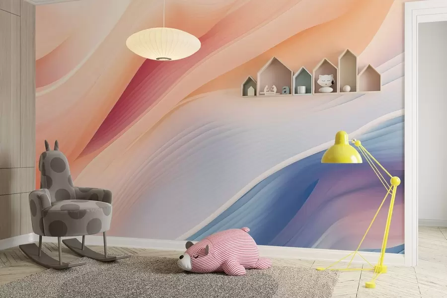 murales de pared formas fluidas abstractas inspiradas en el viento y el agua, pintadas a mano con suaves degradados pastel y textura sutil, movimiento orgánico como la seda en cámara lenta, fondo marfil pálido, armonía natural, sin objetos, sin símbolos, composición de papel pintado poética moderna w03942