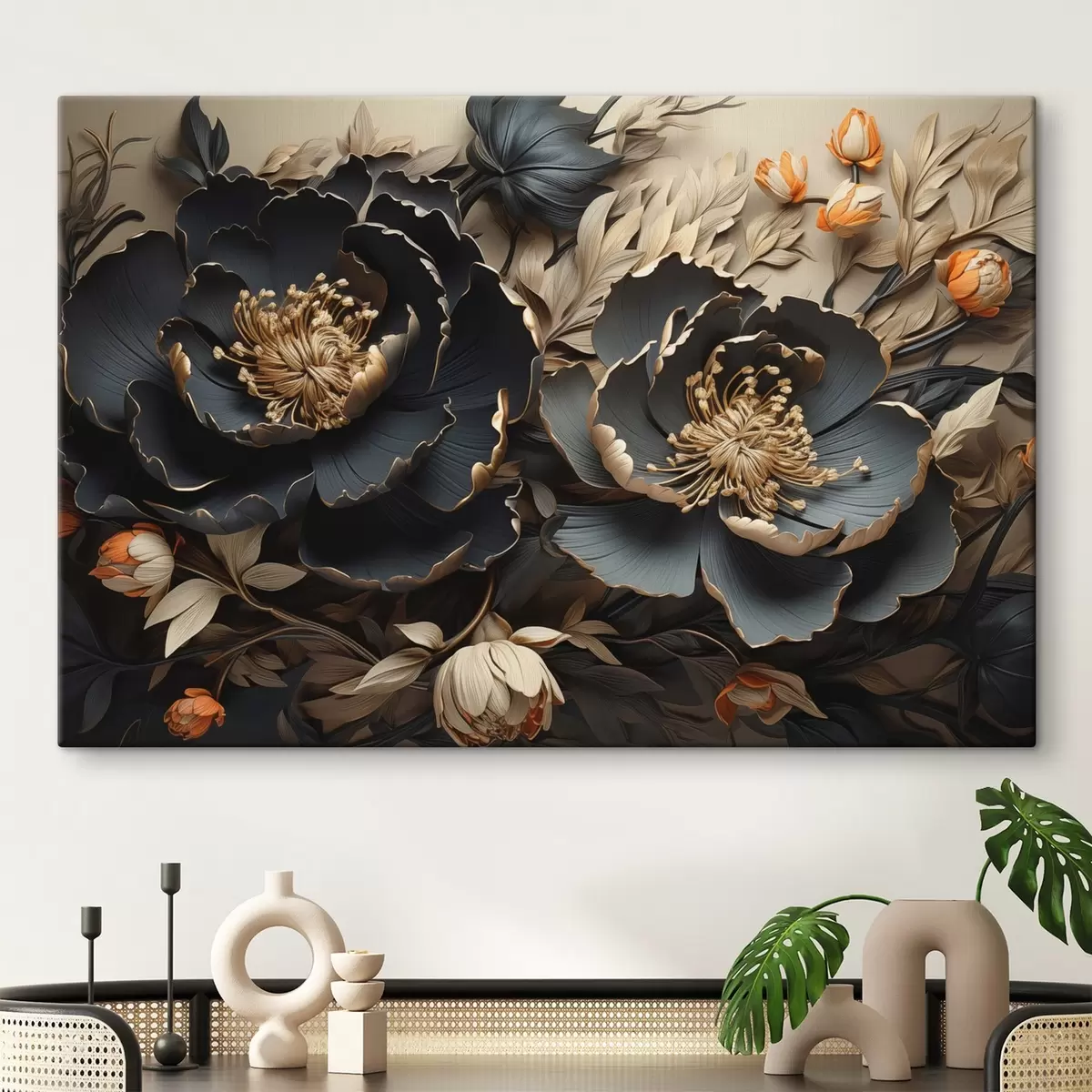 murales de pared Flores grandes y oscuras s44378