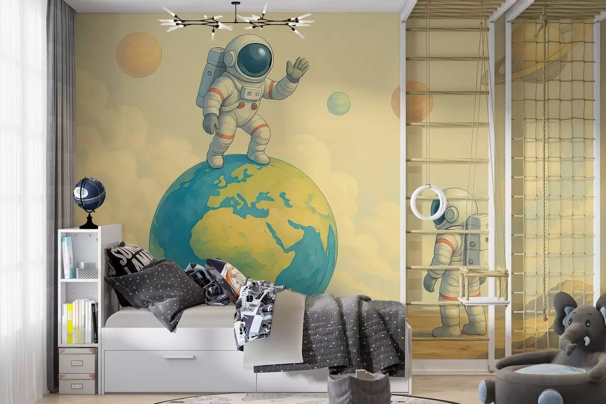 murales de pared Astronautas de cuento en acuarela w03980