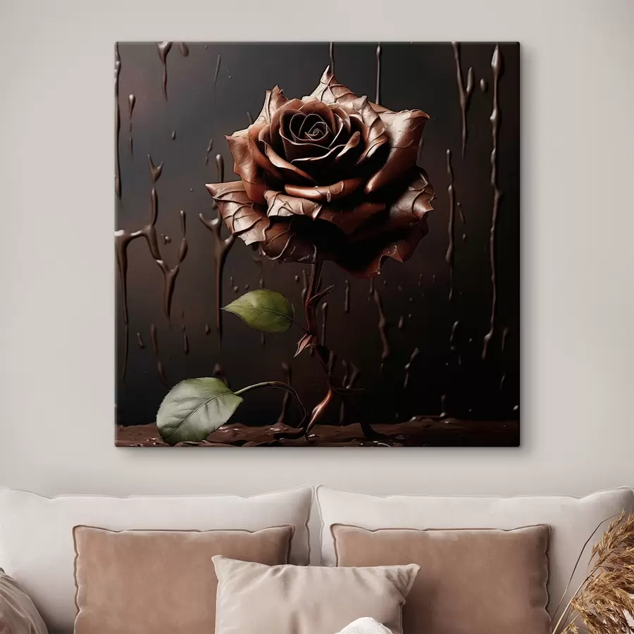 murales de pared Rosa marrón sobre fondo oscuro con salpicaduras de chocolate s44381