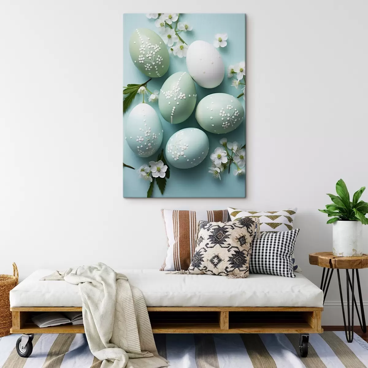 murales de pared Conejito con flores sobre un delicado fondo beige en estilo acuarela s44386