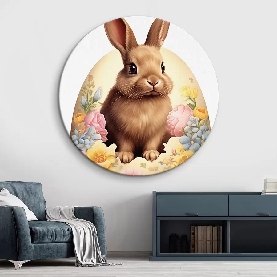 murales de pared Conejo en flores de acuarela r44383