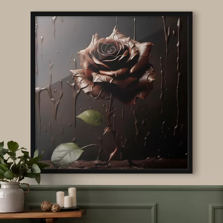 murales de pared Rosa marrón sobre fondo oscuro con salpicaduras de chocolate f44381