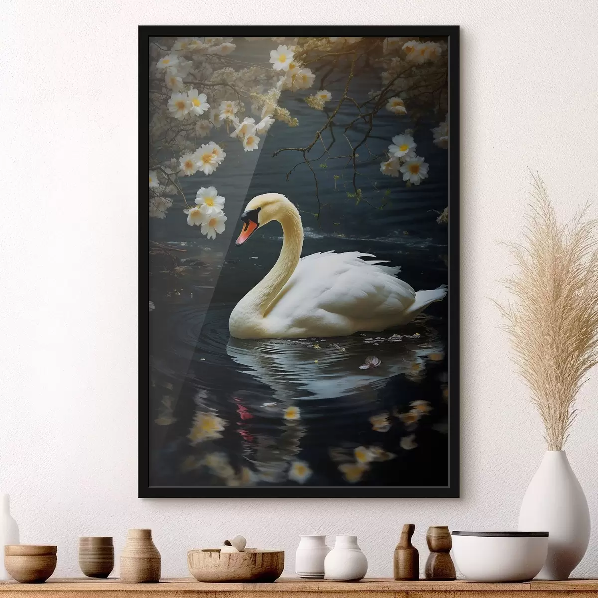 Poster Hermoso cisne en el lago f44390