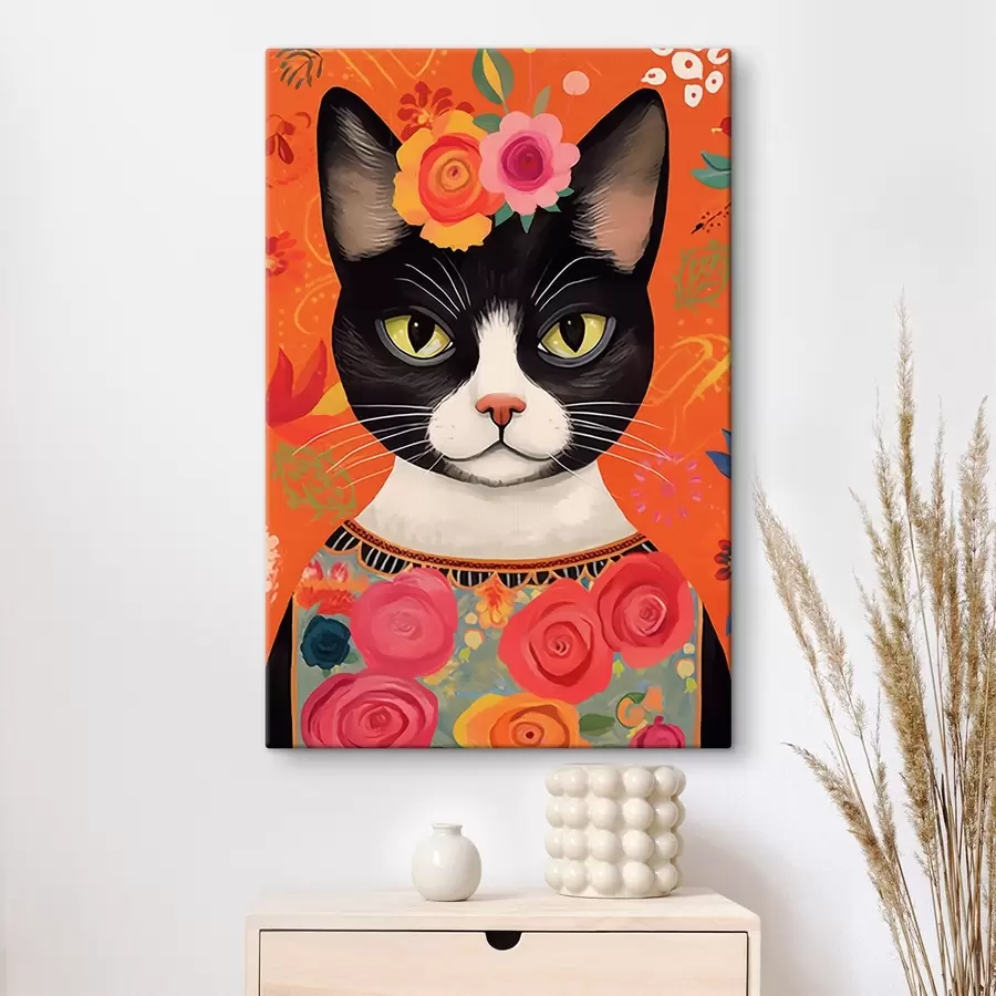 murales de pared Gato con motivos florales s44262