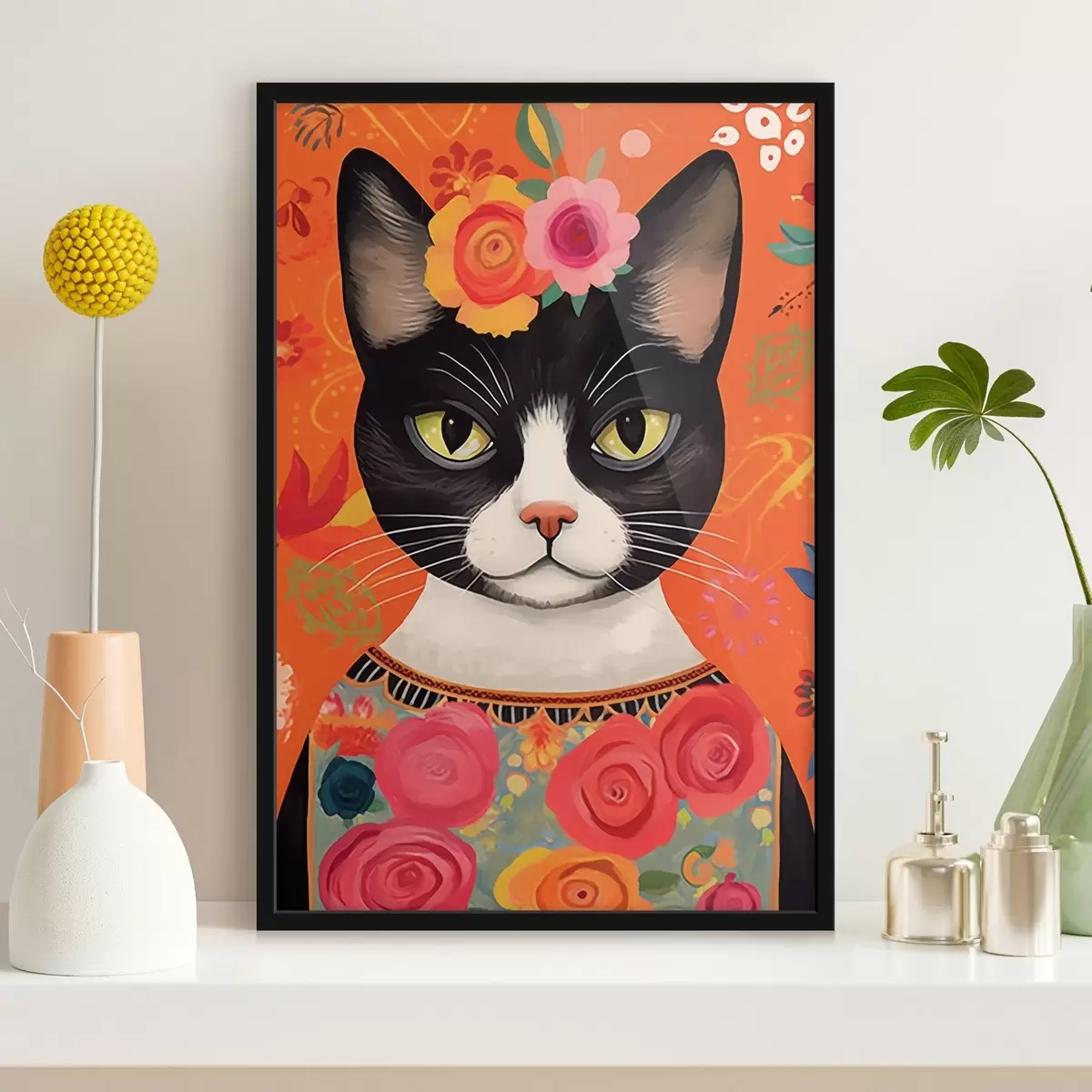 Poster Gato con motivos florales f44262