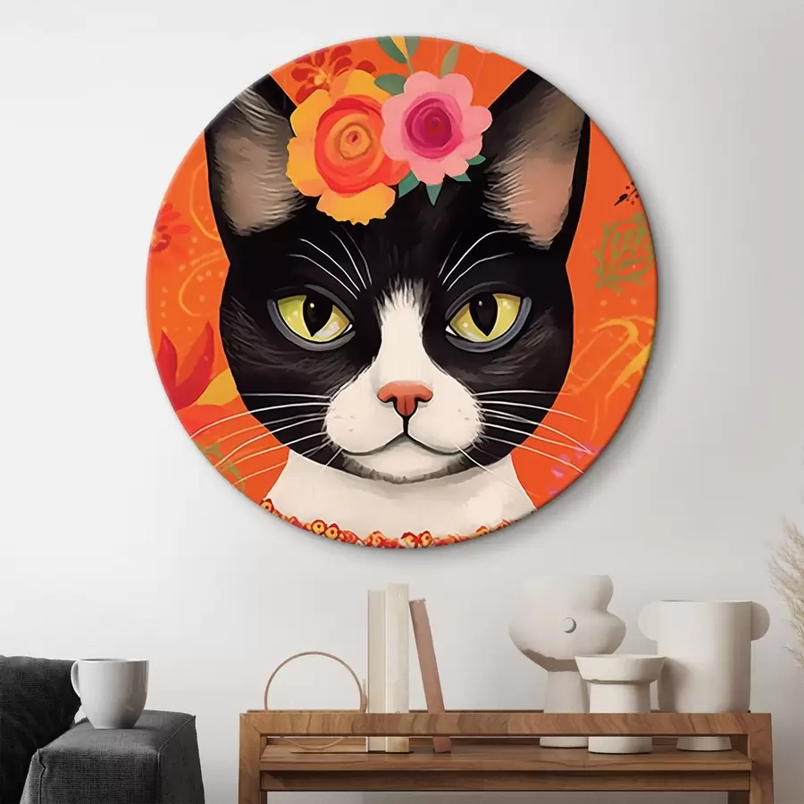murales de pared Gato con motivos florales r44262