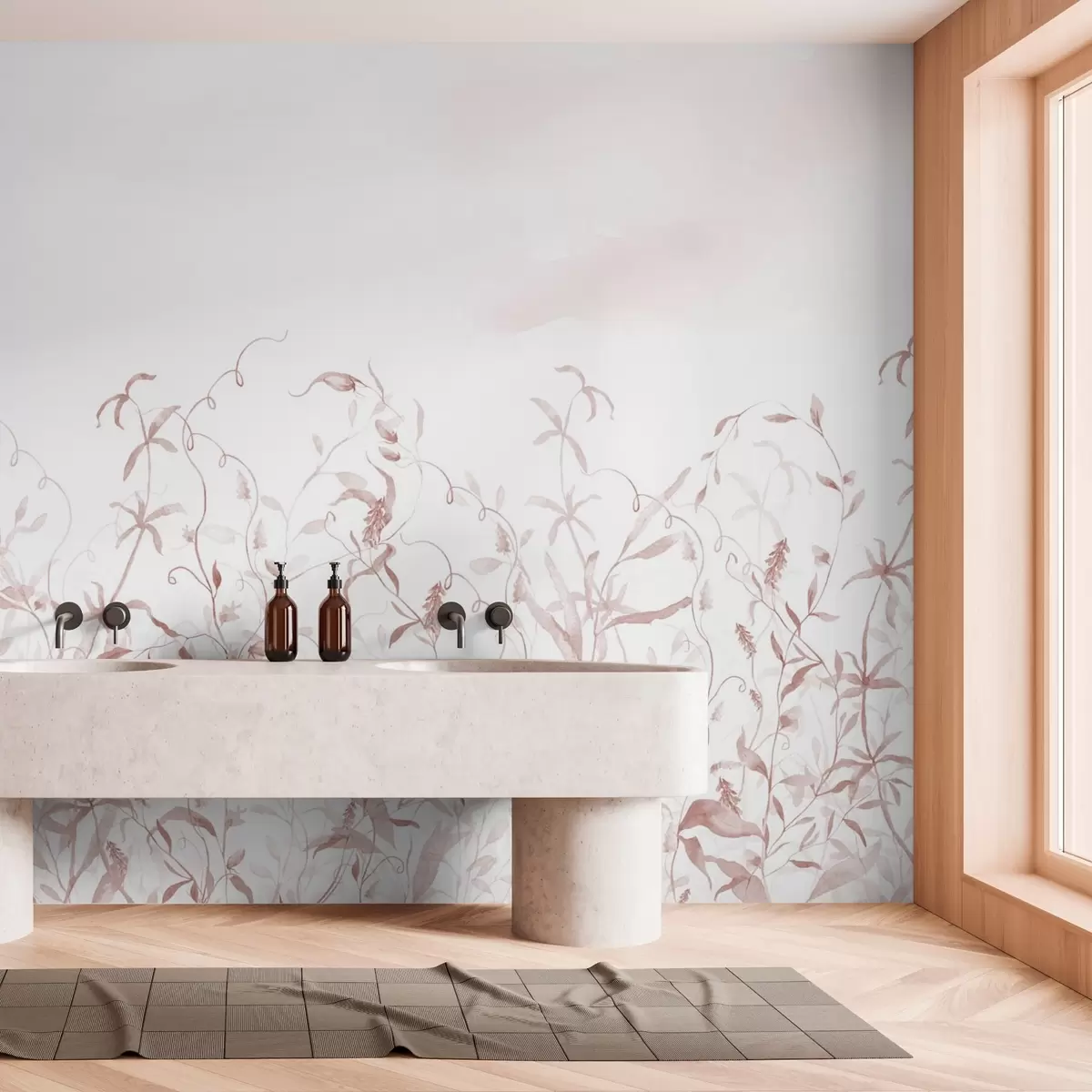 murales de pared Vegetación imitación de acuarela texturizada, tonos rojos w03928