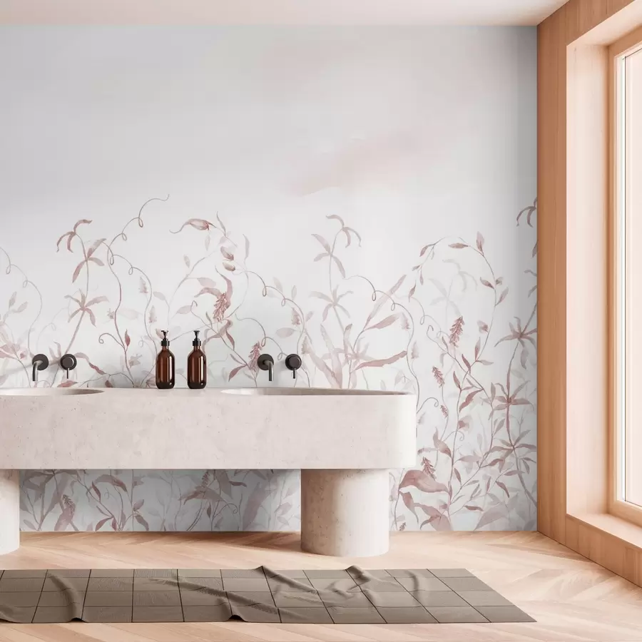 murales de pared Vegetación imitación de acuarela texturizada, tonos rojos w03928