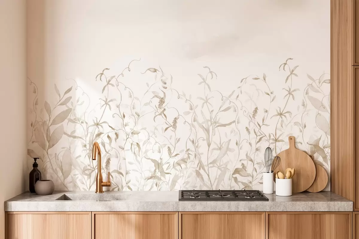 murales de pared Vegetación imitación de acuarela texturizada, tonos beige w03928v3