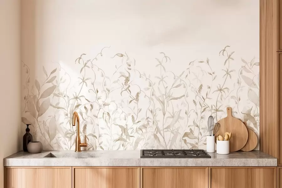 murales de pared Vegetación imitación de acuarela texturizada, tonos beige w03928v3