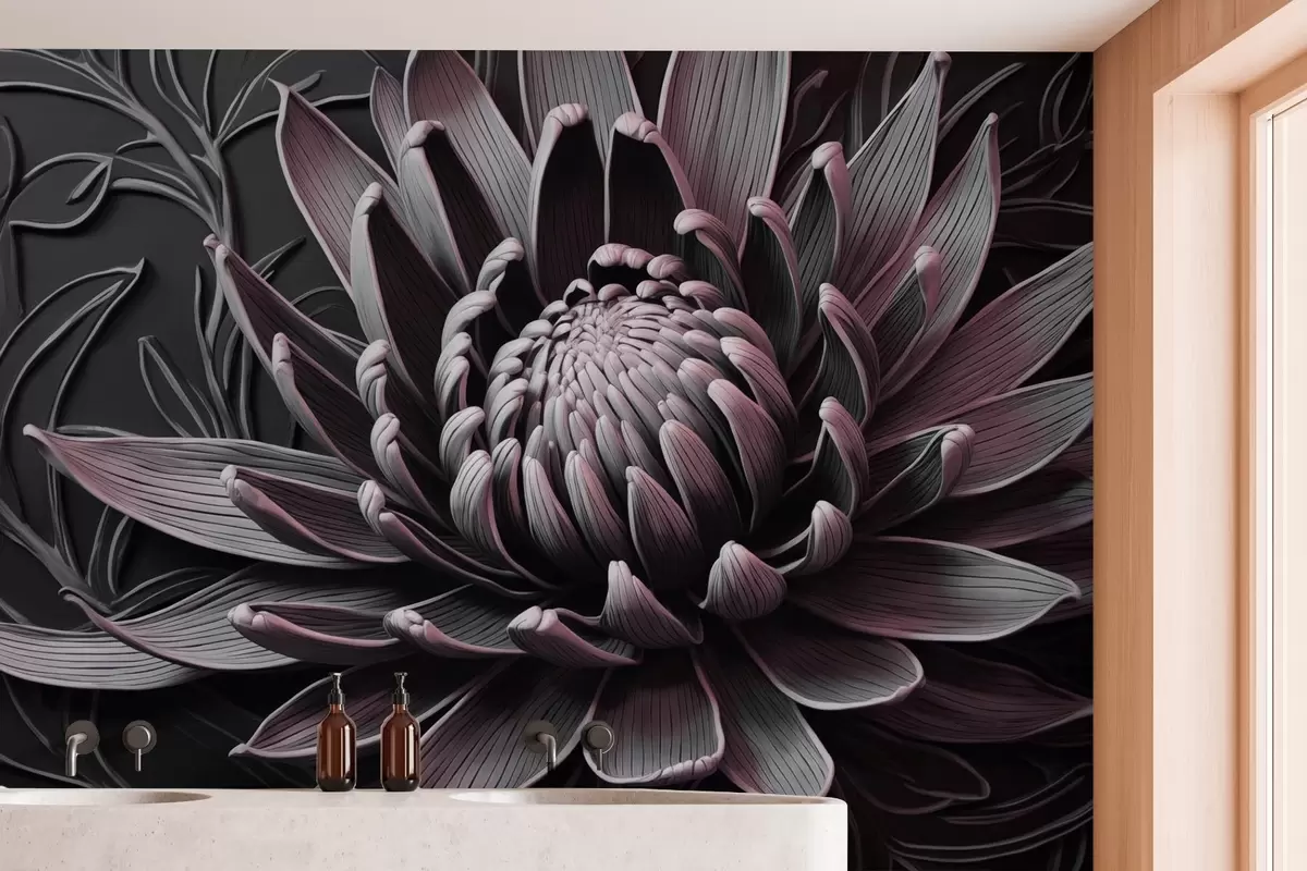 murales de pared Flor de protea, rosa y negra w03930v1