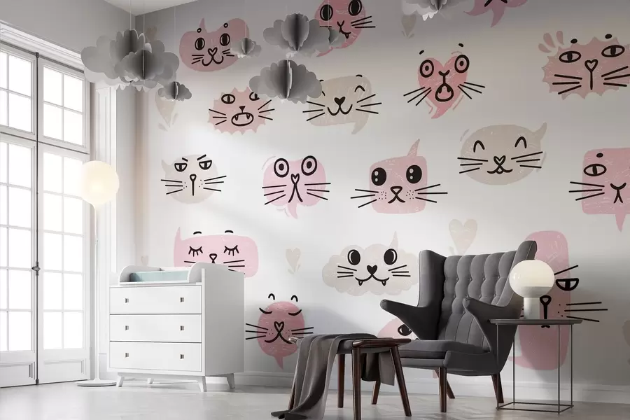 murales de pared Caras de gato en tonos rosas w03951v1