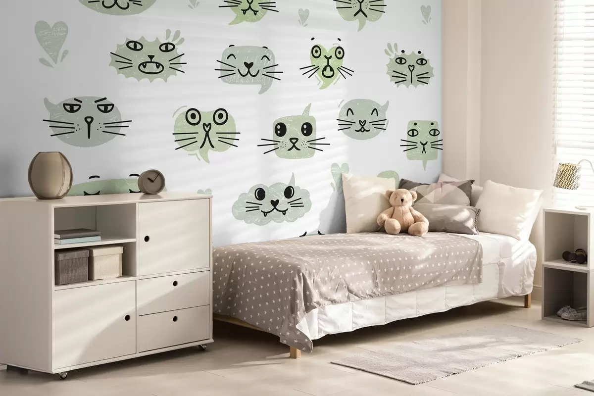 murales de pared Caras de gato en tonos verdes w03951v3