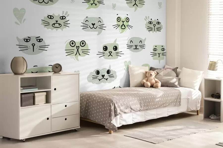 murales de pared Caras de gato en tonos verdes w03951v3