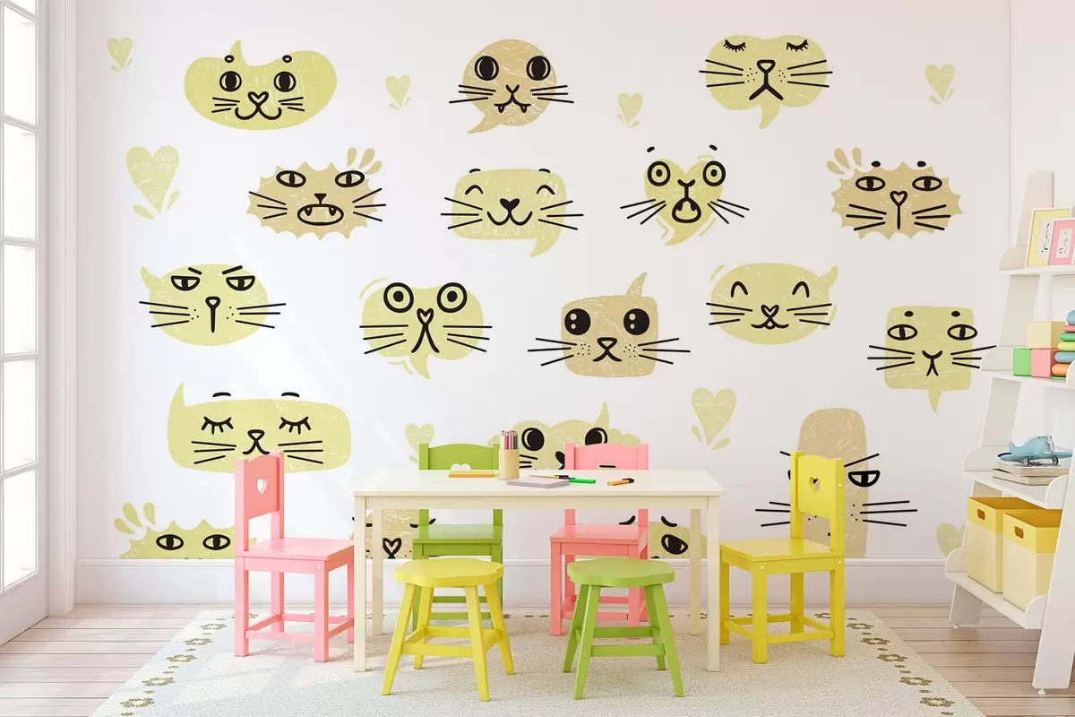 murales de pared Caras de gato en tonos amarillos w03951v4
