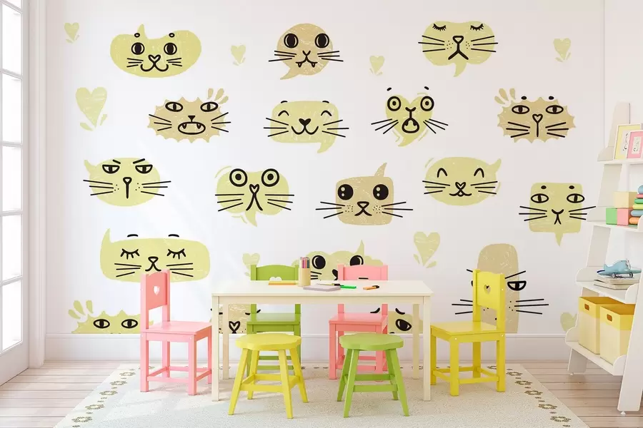 murales de pared Caras de gato en tonos amarillos w03951v4