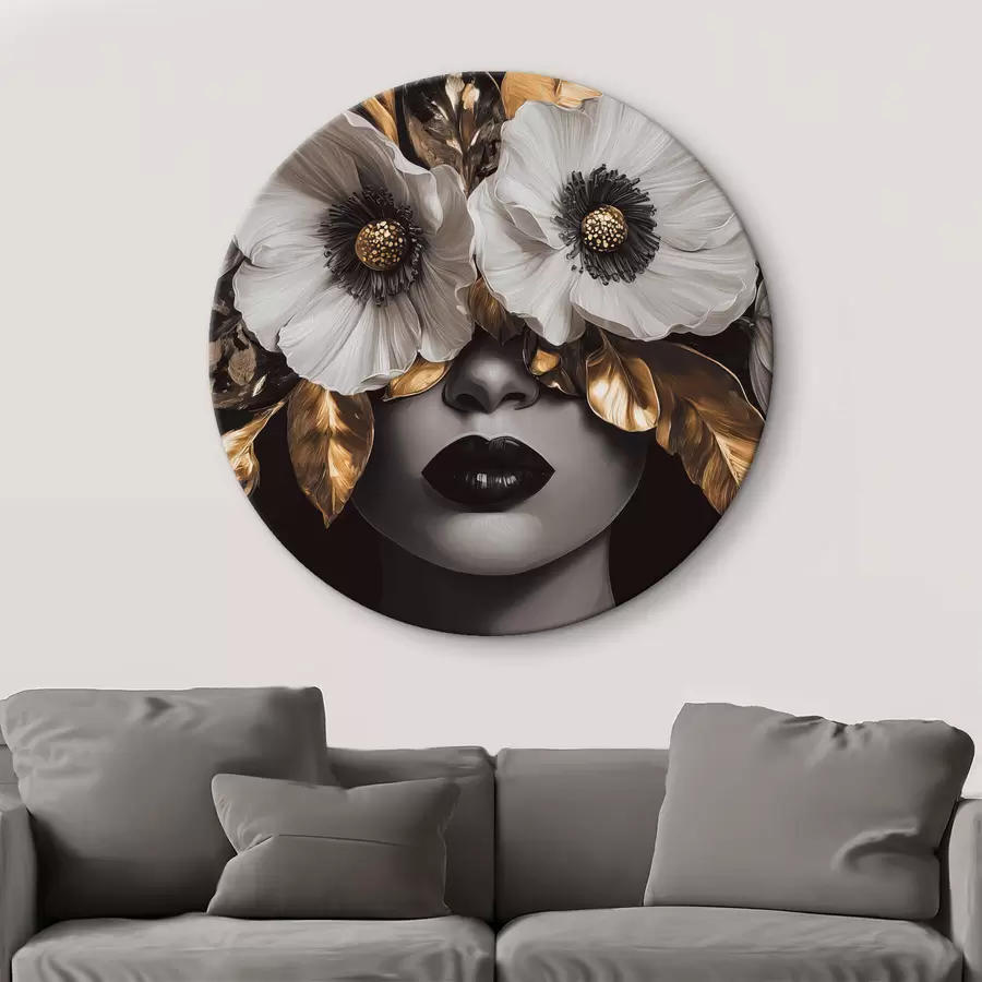 murales de pared Retrato semiabstracto de una mujer con flores r44365