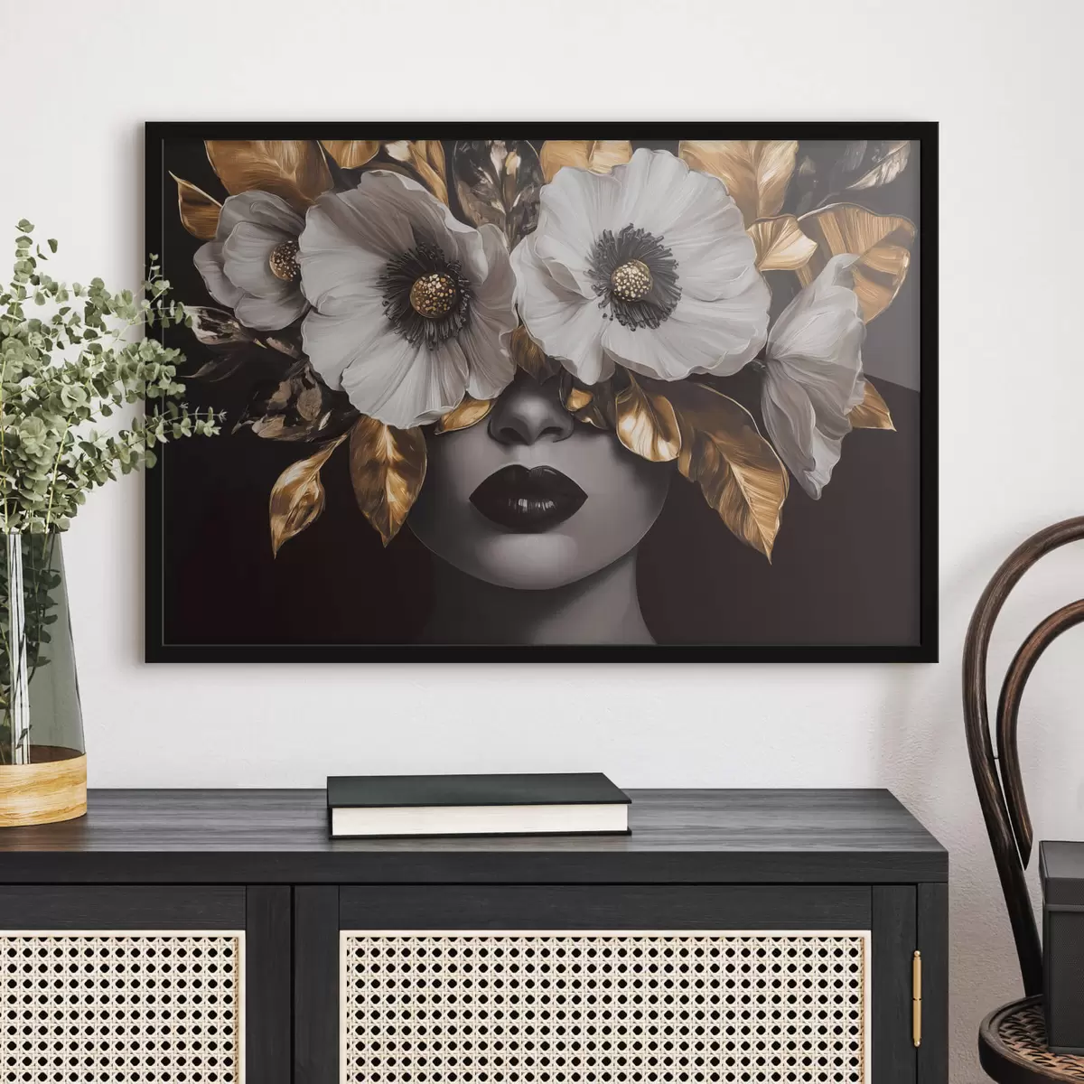 Poster Retrato semiabstracto de una mujer con flores f44365