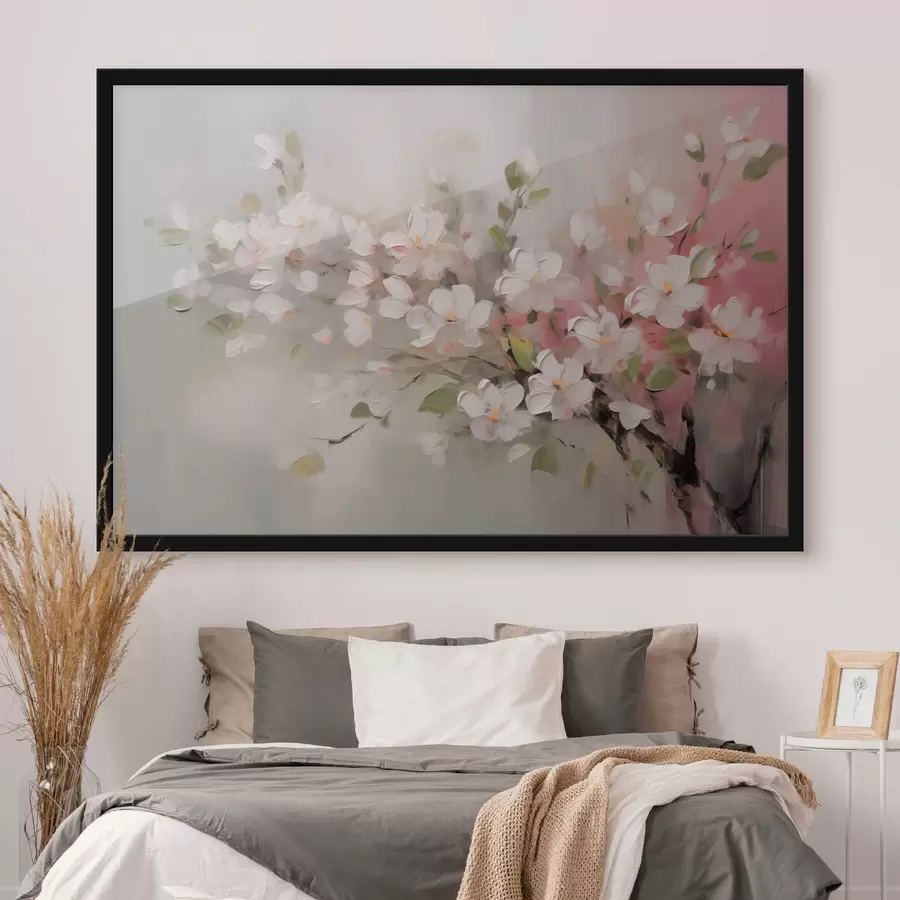 murales de pared Rama abstracta con flores suaves f44366