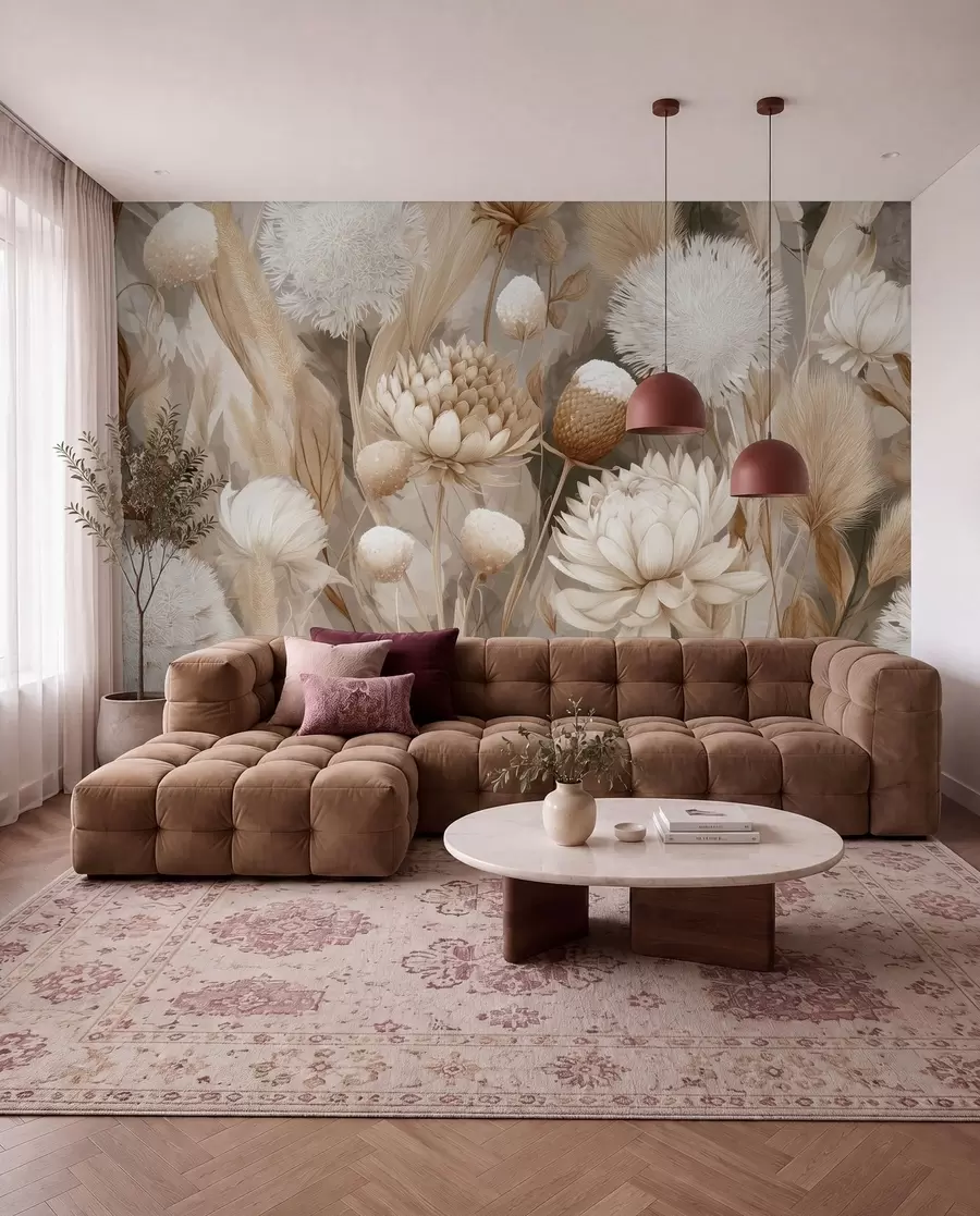 murales de pared Flores secas en crema w09121