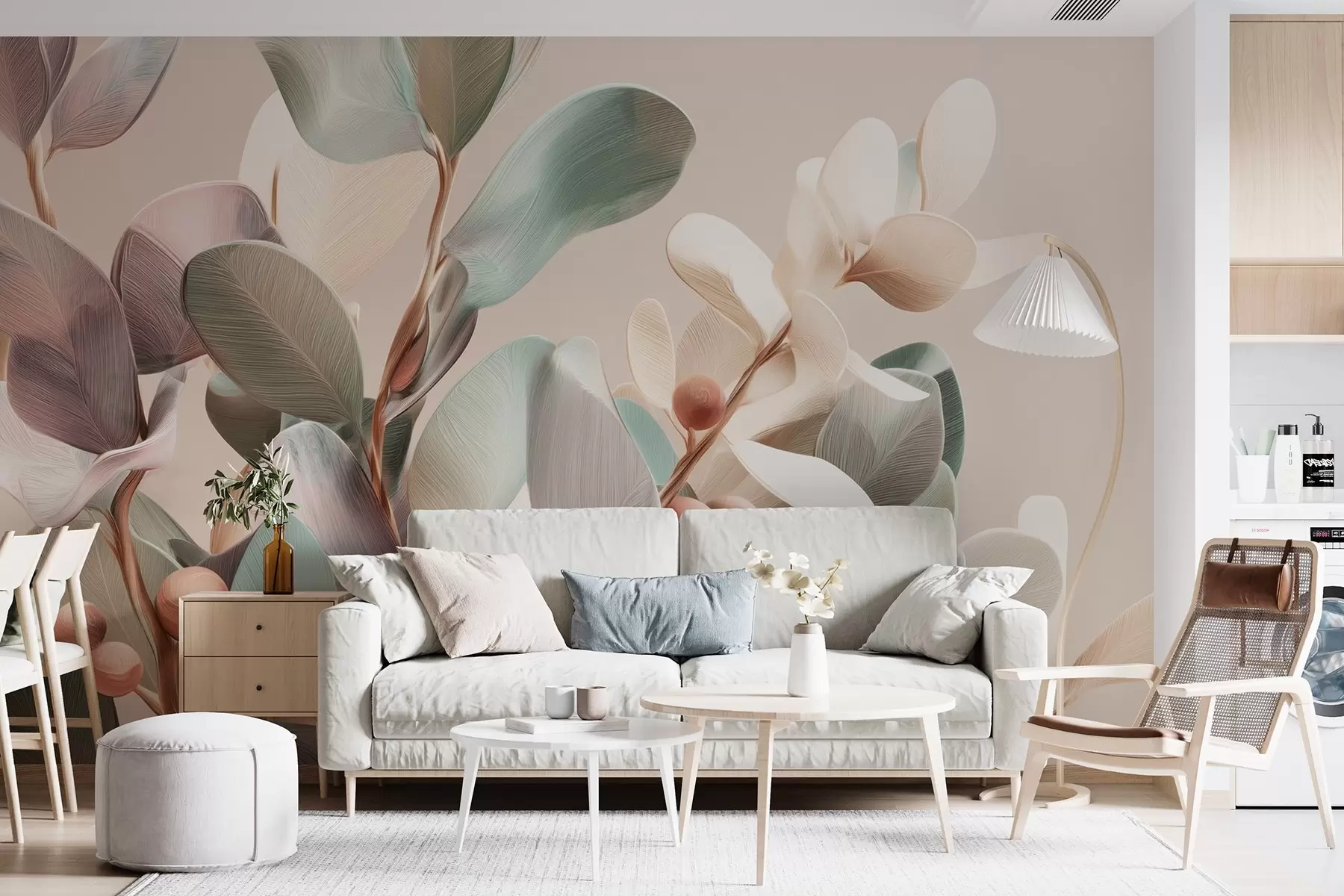 murales de pared Plantas con bayas en tonos pastel claros w09128