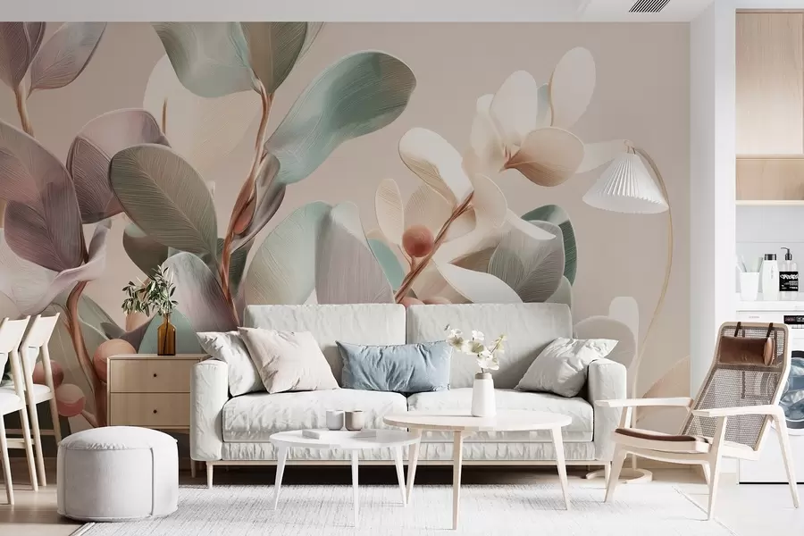 murales de pared Plantas con bayas en tonos pastel claros w09128