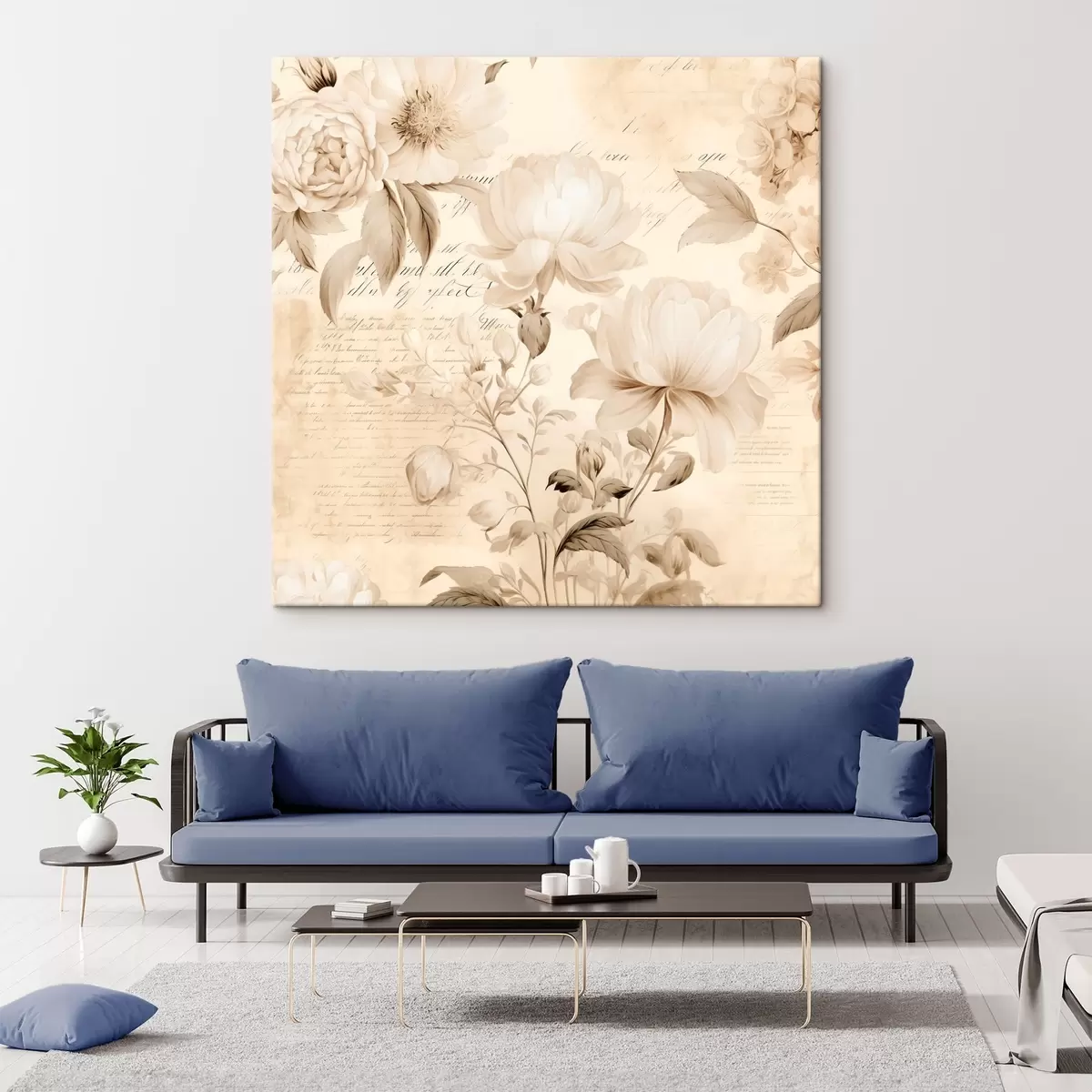 murales de pared Composición vintage de flores blancas cremosas s44332