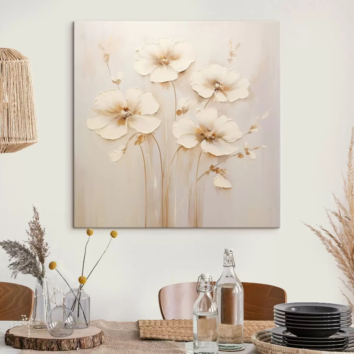 murales de pared Flores beige con pétalos voluminosos en tonos pastel s44337