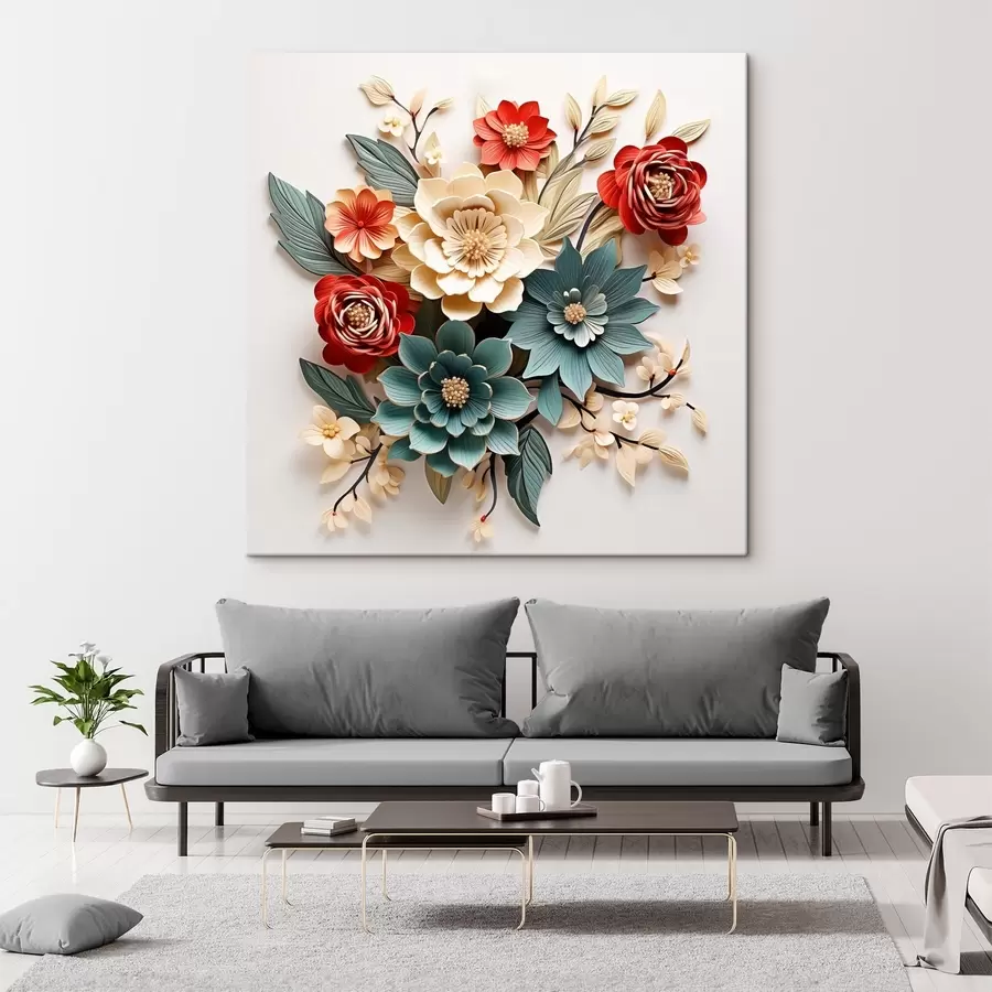 murales de pared Composición floral 3D brillante y voluminosa s44338