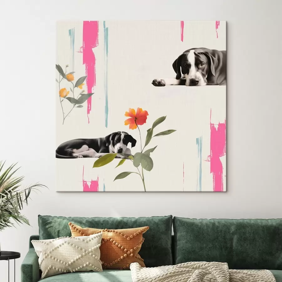 murales de pared Gran Danés blanco y negro con ojos tristes s44339