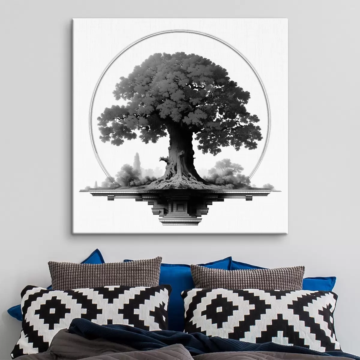 murales de pared Árbol monocromo de tronco imponente y copa extendida s44346