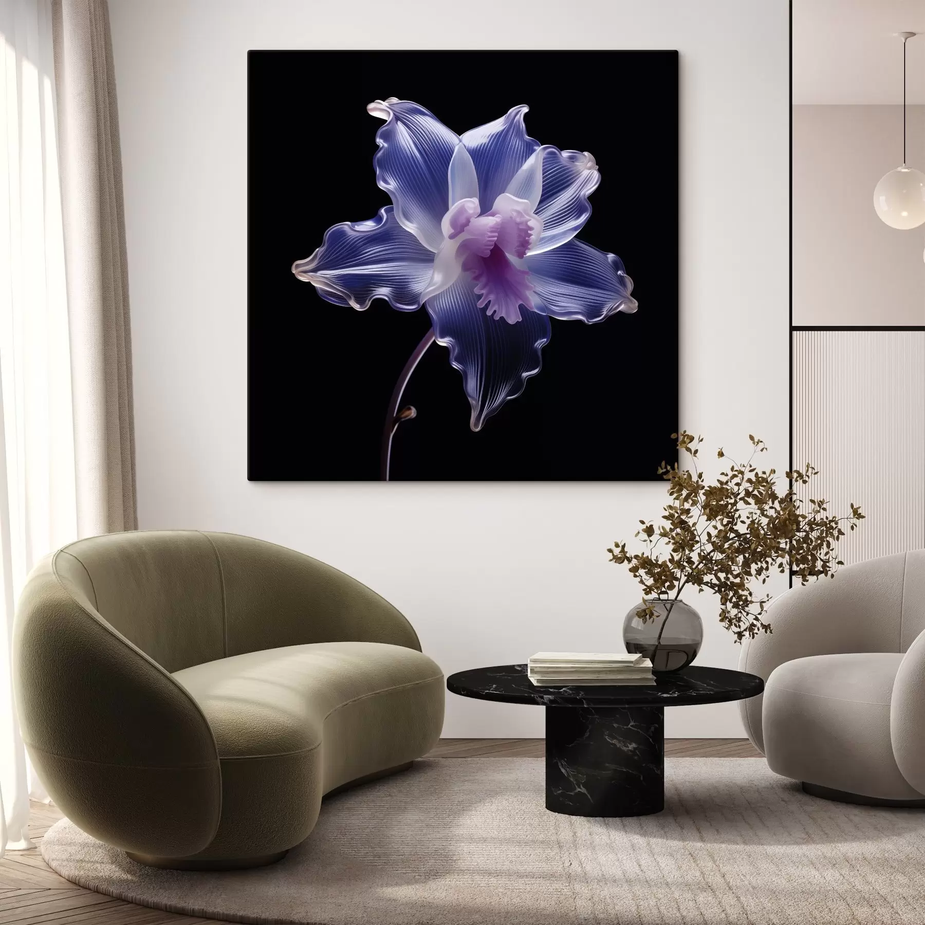 murales de pared Pétalos translúcidos con venas sobre fondo negro s44347