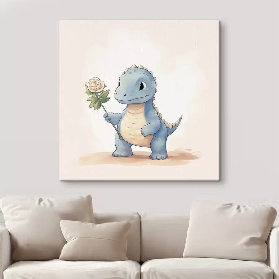 murales de pared Pequeño dinosaurio y una tierna flor s44351