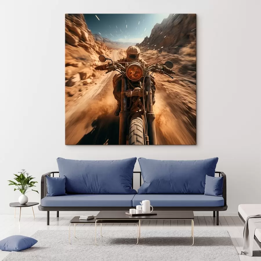 murales de pared Motociclista circulando a toda velocidad por una carretera desierta s44361