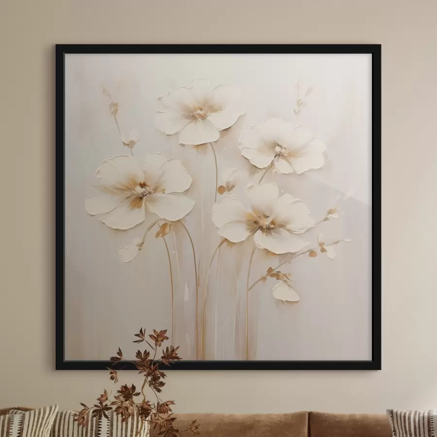 murales de pared Flores beige con pétalos voluminosos en tonos pastel f44337