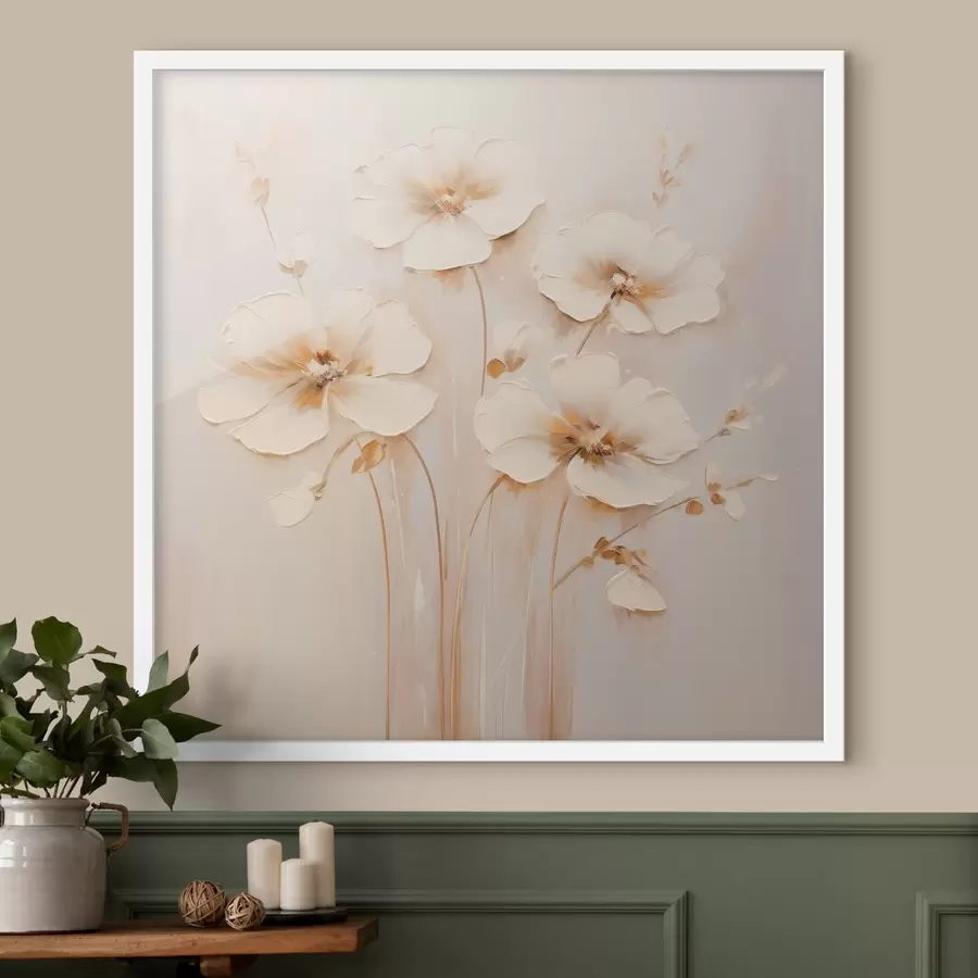 murales de pared Flores beige con pétalos voluminosos en tonos pastel f44337