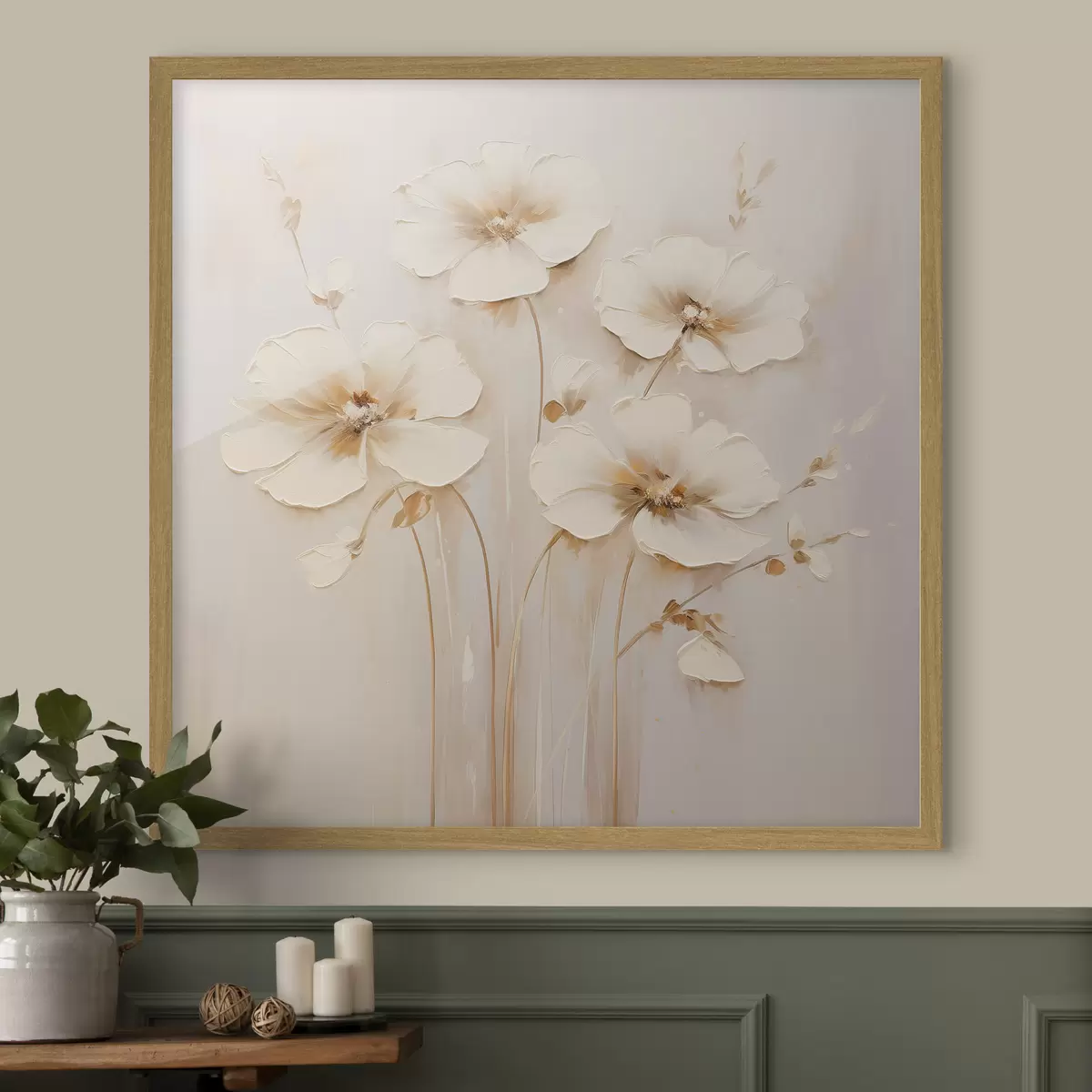 Poster Flores beige con pétalos voluminosos en tonos pastel f44337