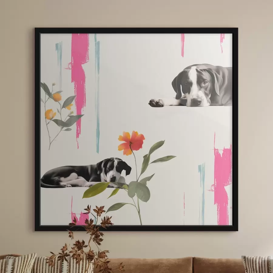 murales de pared Gran Danés blanco y negro con ojos tristes f44339