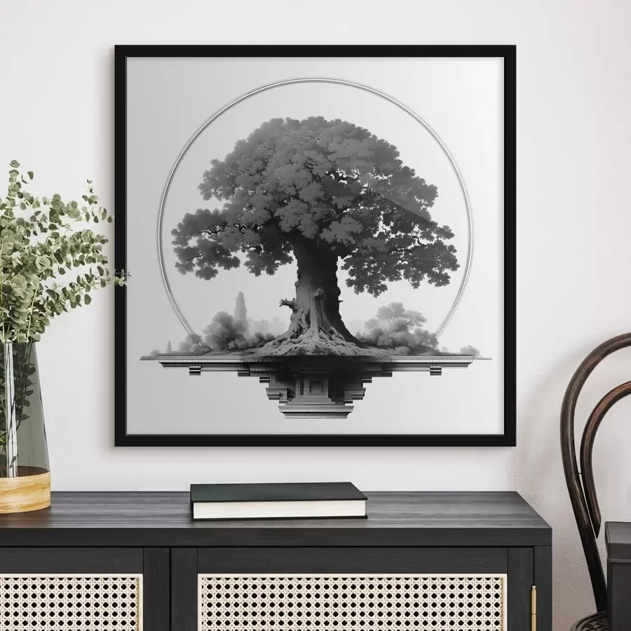 murales de pared Árbol monocromo de tronco imponente y copa extendida f44346