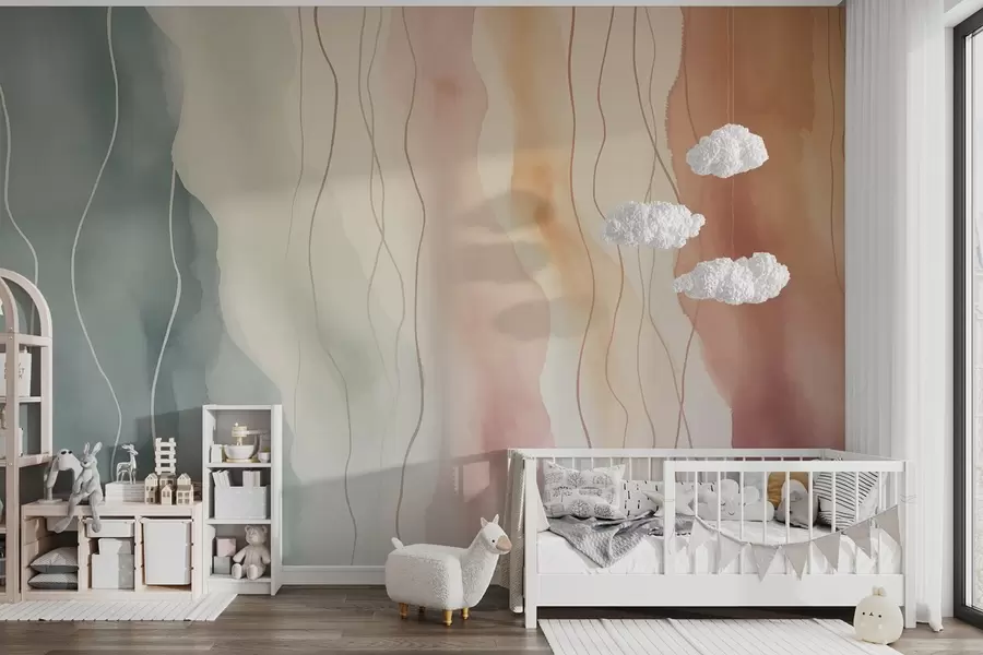 murales de pared Ondas abstractas de acuarela en colores cálidos y fríos w03989